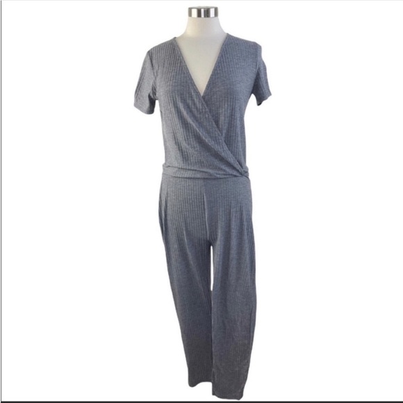 ZARA Gray Ribbed Surplice Top Jumpsuit size S - Picture 7 of 7